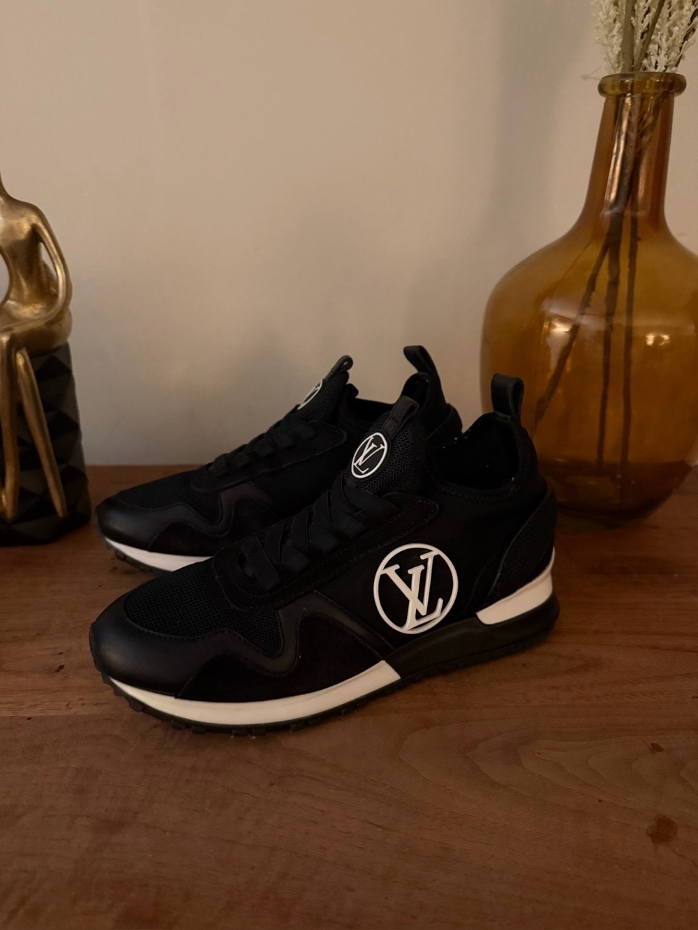 Louis Vuitton Black and White Leather & Mesh Sneakers